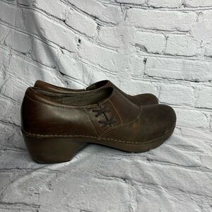 DANSKO Stacie Women's Brown Leather LaceSlip On Clogs Shoes Nursing EUR 40 US 9